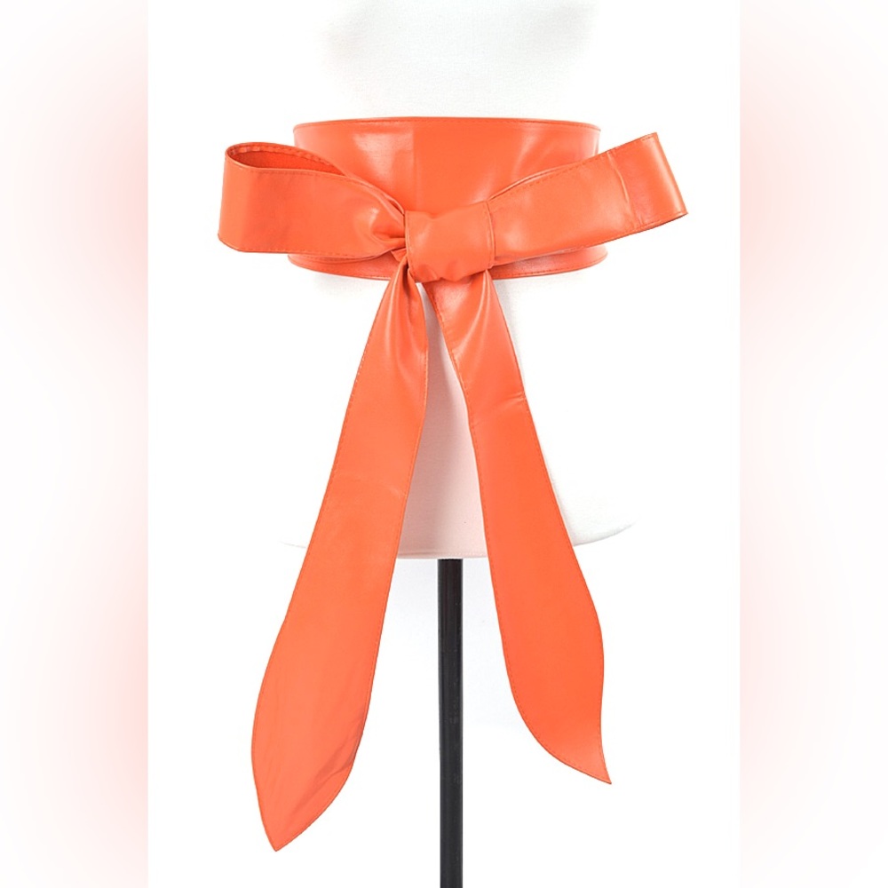 Orange Vegan Leather Obi Wrap Statement Belt